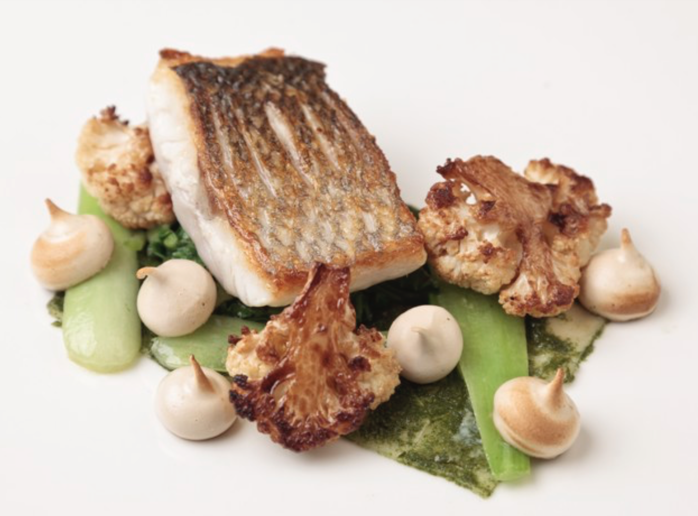 Sea Bass with Soy Sauce Meringue, Cauliflower and Pak Choi JULID’S